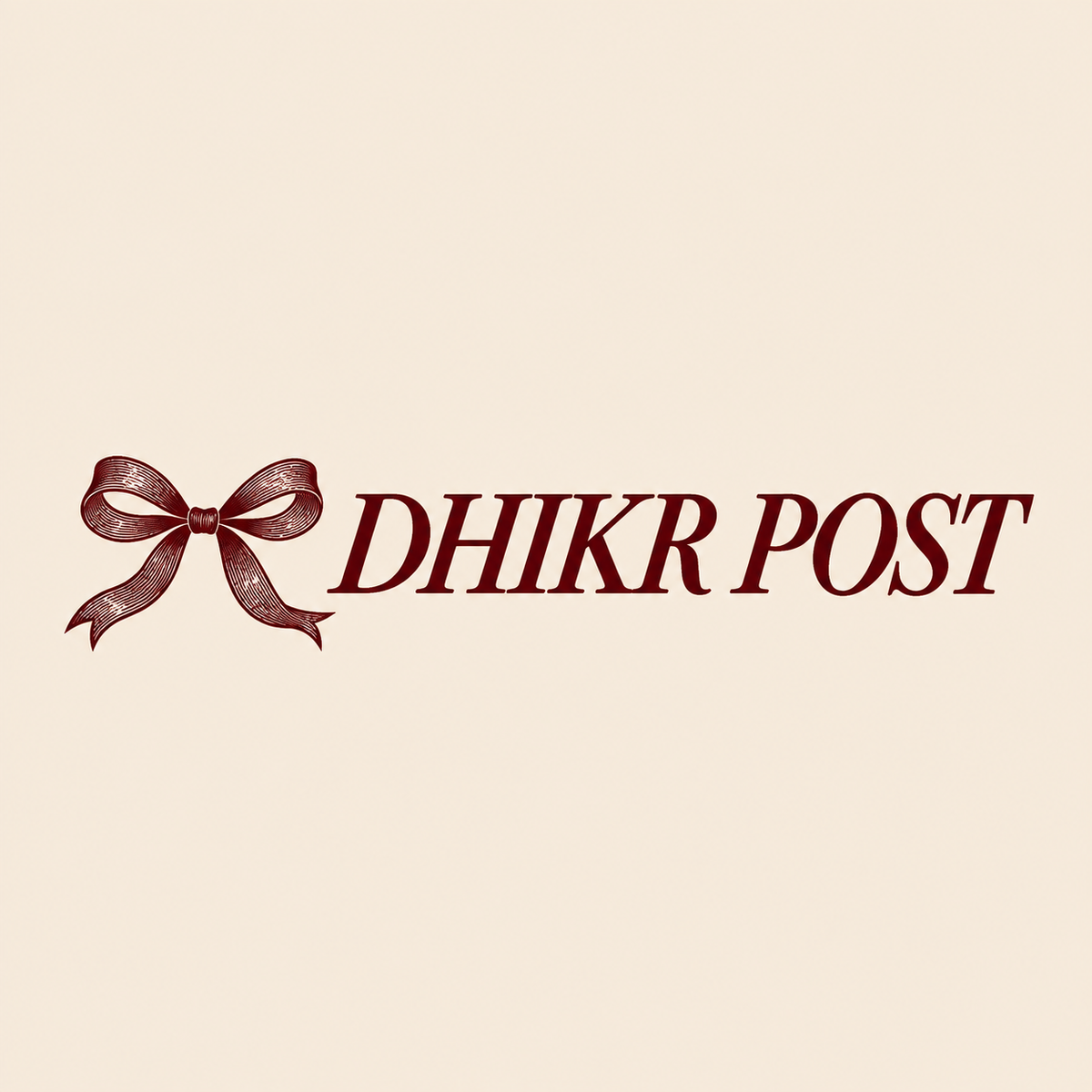 Dhikr Post burgundy bow and wordmark on cream